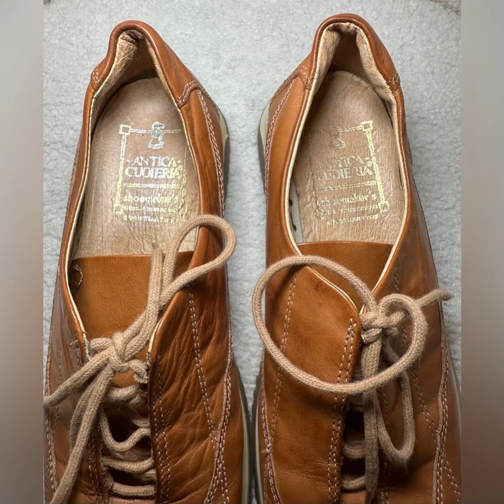 Antica Cuoieria Italian leather sneakers brown tan retro‎ style low profile 6.5 - Picture 7 of 10